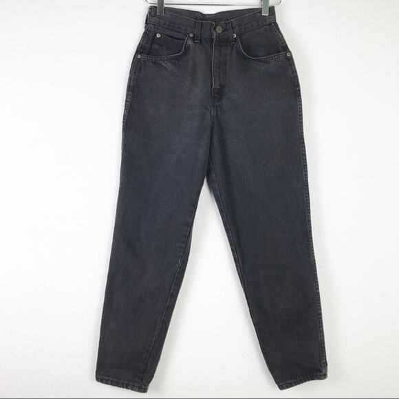 Vintage Chic High Rise Faded Black Tapered Leg Denim Mom Jeans Made in USA 24P - Picture 1 of 10